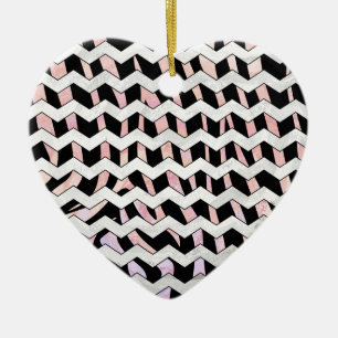 Zebra Black och Rosa Chevron Julgransprydnad Keramik