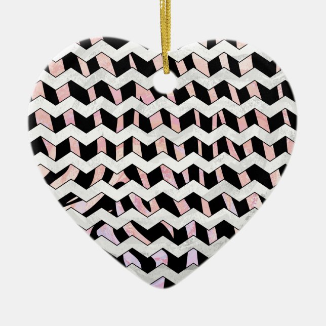 Zebra Black och Rosa Chevron Julgransprydnad Keramik (Framsidan)
