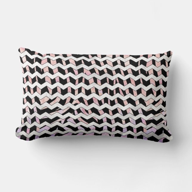 Zebra Black och Rosa Chevron Lumbarkudde (Framsida)