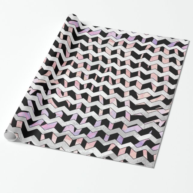 Zebra Black och Rosa Chevron Presentpapper (Utrullad)
