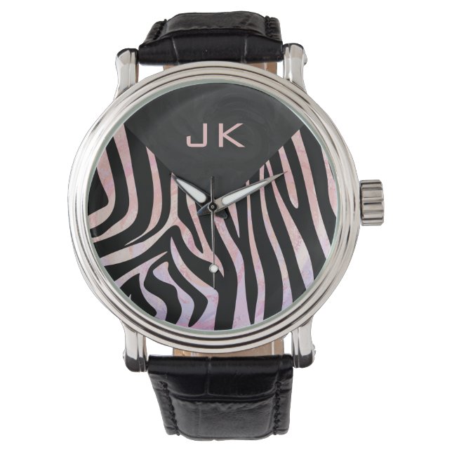 Zebra Black och Rosa Monogram Armbandsur (Framsida)