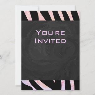 Zebra Black och Rosa Monogram Inbjudningar