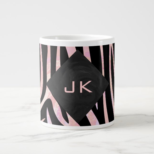 Zebra Black och Rosa Monogram Jumbo Mugg (Framsidan)