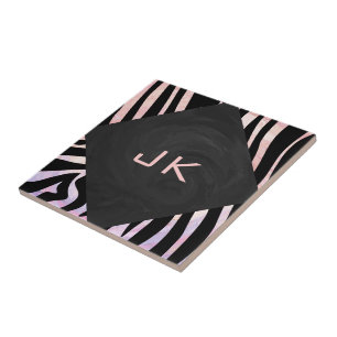 Zebra Black och Rosa Monogram Kakelplatta
