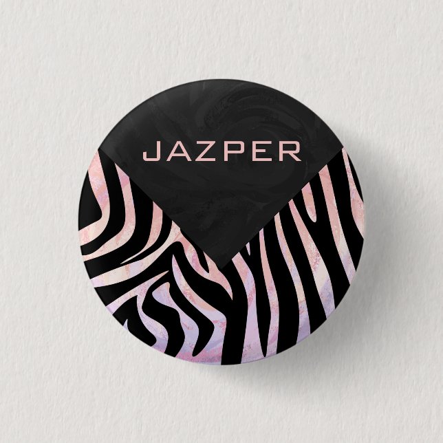 Zebra Black och Rosa Monogram Knapp (Framsida)
