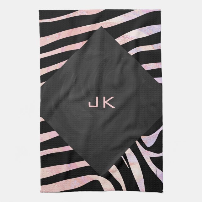 Zebra Black och Rosa Monogram Kökshandduk (Vertikal)