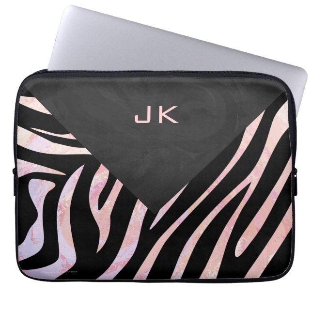 Zebra Black och Rosa Monogram Laptop Sleeve (Framsidan)