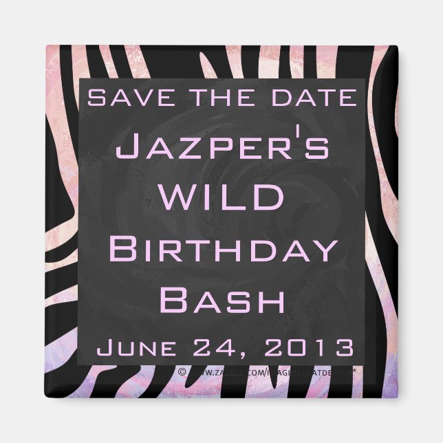 Zebra Black och Rosa Monogram Magnet (Framsidan)