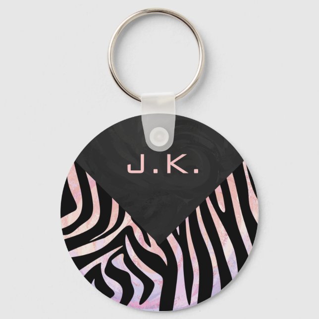 Zebra Black och Rosa Monogram Nyckelring (Framsida)