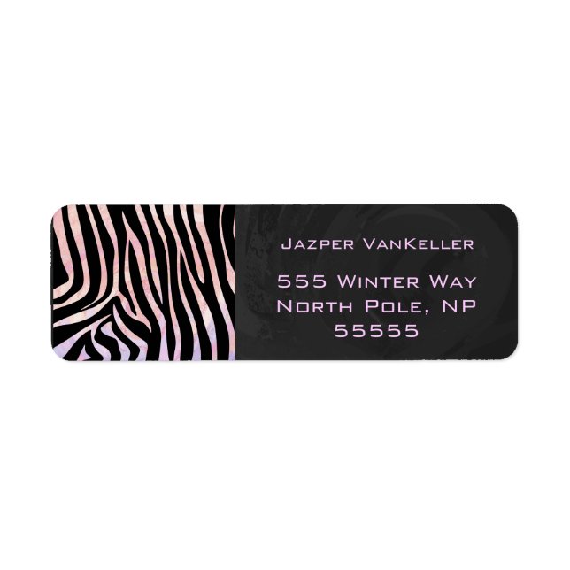 Zebra Black och Rosa Monogram Returadress Etikett (Framsidan)