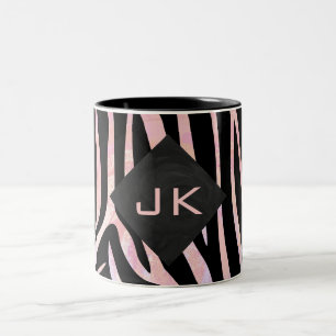 Zebra Black och Rosa Monogram Två-Tonad Mugg