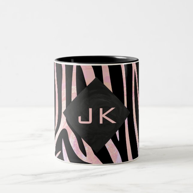 Zebra Black och Rosa Monogram Två-Tonad Mugg (Center)