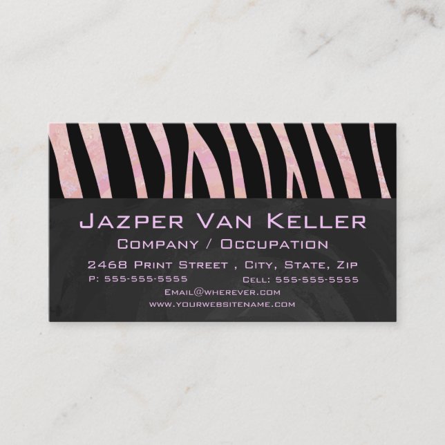 Zebra Black och Rosa Monogram Visitkort (Framsida)
