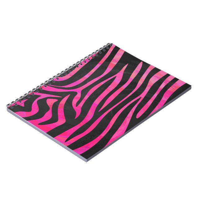 Zebra Black och Shock rosa Print Anteckningsbok Med Spiral (Vänstra Sidan)