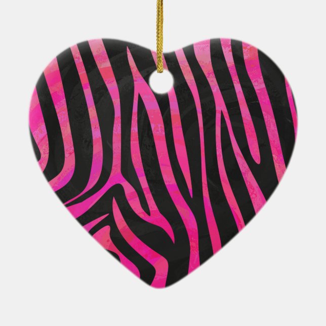 Zebra Black och Shock rosa Print Julgransprydnad Keramik (Baksidan)
