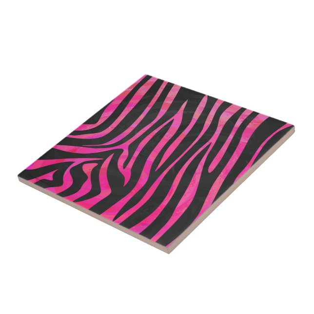 Zebra Black och Shock rosa Print Kakelplatta (Sidan)
