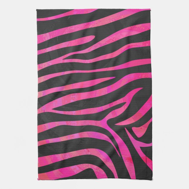 Zebra Black och Shock rosa Print Kökshandduk (Vertikal)