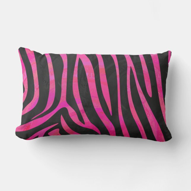 Zebra Black och Shock rosa Print Lumbarkudde (Framsida)
