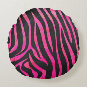 Zebra Black och Shock rosa Print Rund Kudde