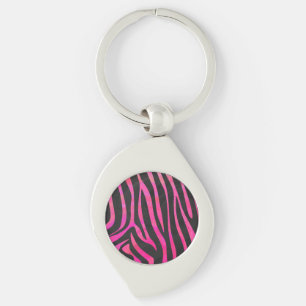 Zebra Black och Shock rosa Print Swirl Silverfärgad Nyckelring