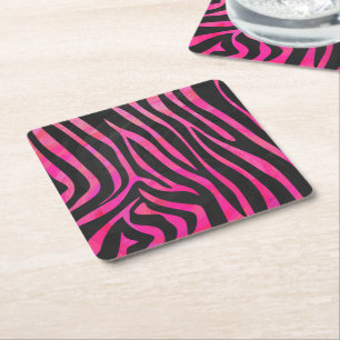 Zebra Black och Shock rosa Print Underlägg Papper Kvadrat