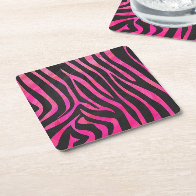 Zebra Black och Shock rosa Print Underlägg Papper Kvadrat (Vinklad)