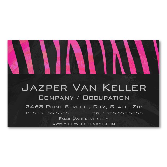 Zebra Black och Shock rosa Print Visitkortmagnet (Framsida)