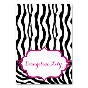 Zebra Black och Shock rosa Tält Bord Card Bordsnummer