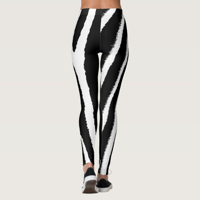 Zebra Black & White Lodrät Mönster Leggings (Baksida)