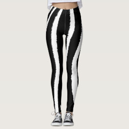 Zebra Black & White Lodrät Mönster Leggings