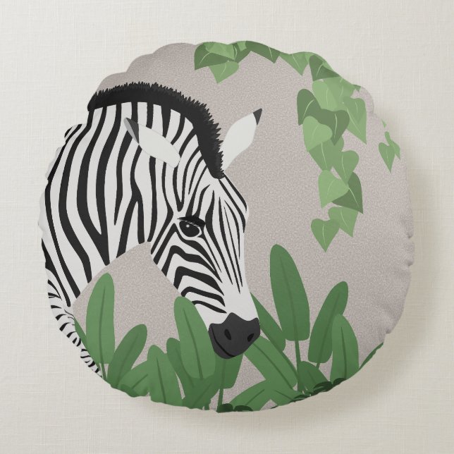 Zebra bland blad rund kudde (Framsidan)