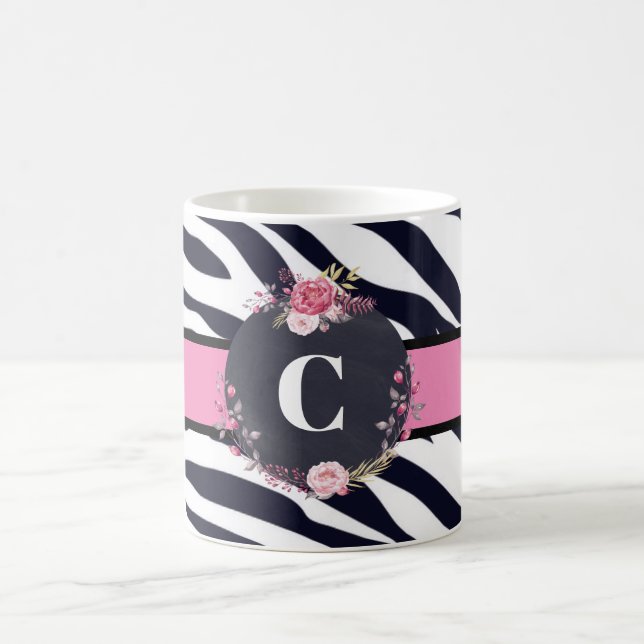 Zebra Blommigt Monogram Classic Mugg (Center)