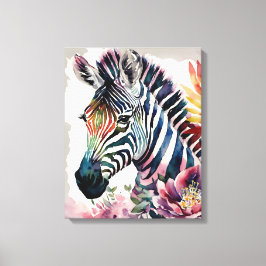 Zebra Blommigt Watercolor Art Art Canvastryck