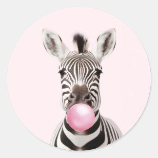 Zebra Blowing Rosa Bubble Gum Playful Digital Art Runt Klistermärke