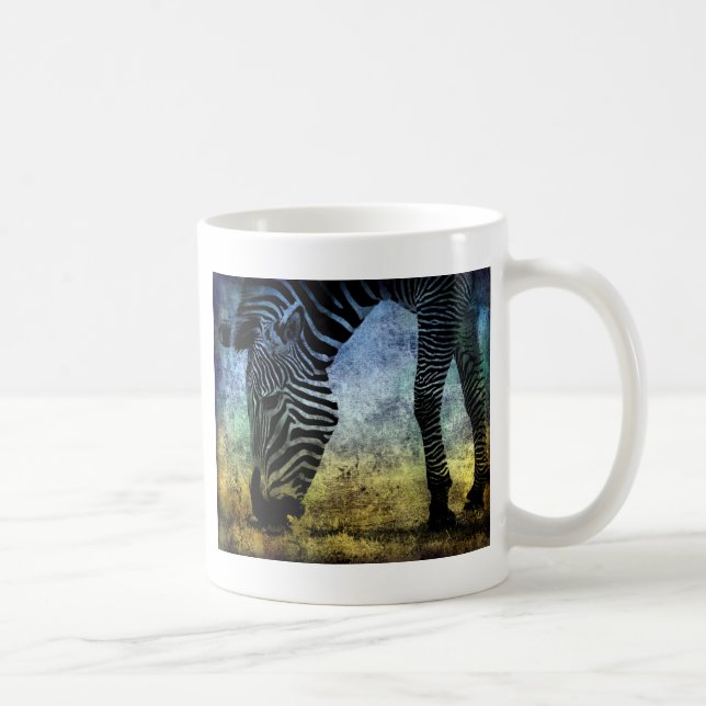 Zebra Blue och Grönt Grunge Kaffemugg (Höger)