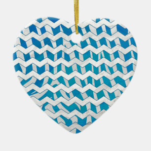 Zebra Blue och White Chevron Julgransprydnad Keramik
