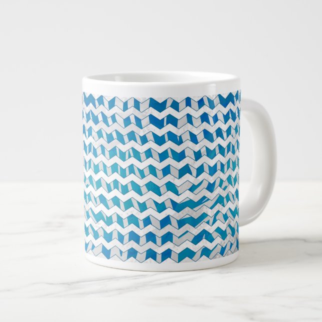 Zebra Blue och White Chevron Jumbo Mugg (Framsida höger)