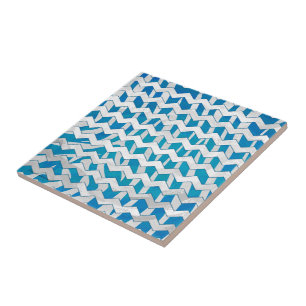 Zebra Blue och White Chevron Kakelplatta