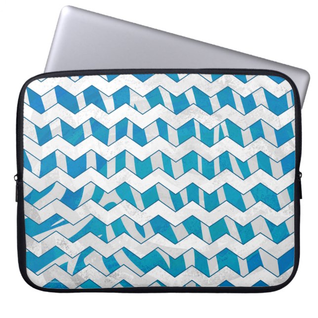 Zebra Blue och White Chevron Laptop Fodral (Framsidan)
