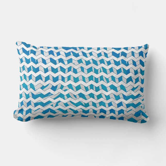 Zebra Blue och White Chevron Lumbarkudde (Framsida)