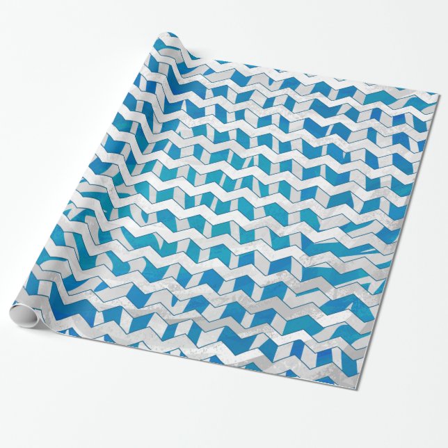 Zebra Blue och White Chevron Presentpapper (Utrullad)