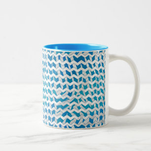 Zebra Blue och White Chevron Två-Tonad Mugg
