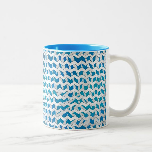Zebra Blue och White Chevron Två-Tonad Mugg (Höger)