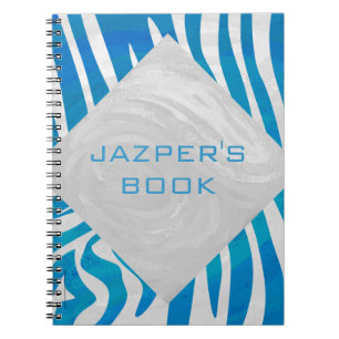 Zebra Blue och White med Monogram Anteckningsbok Med Spiral