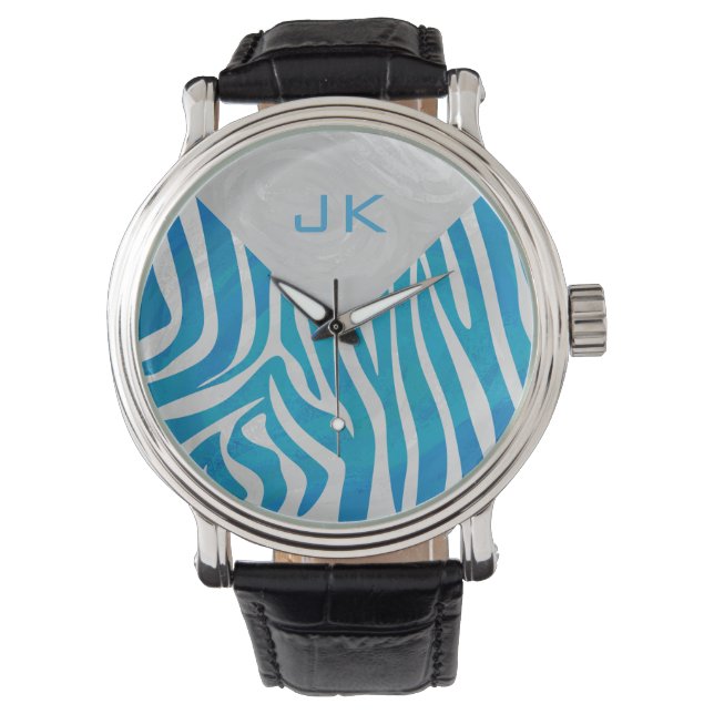 Zebra Blue och White med Monogram Armbandsur (Framsida)