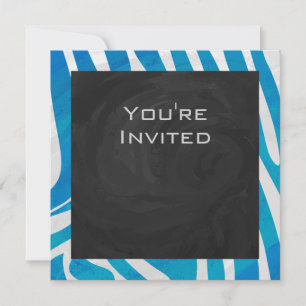 Zebra Blue och White med Monogram Inbjudningar