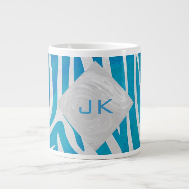 Zebra Blue och White med Monogram Jumbo Mugg (Framsidan)