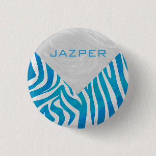 Zebra Blue och White med Monogram Knapp