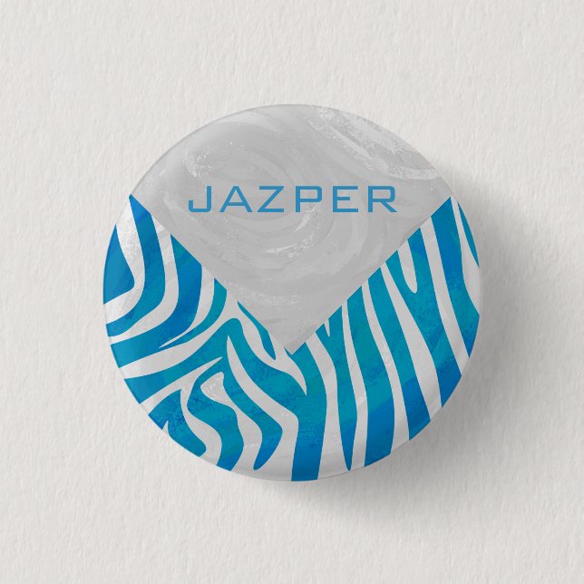 Zebra Blue och White med Monogram Knapp (Framsida)