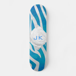 Zebra Blue och White med Monogram Mini Skateboard Bräda 18,7 Cm